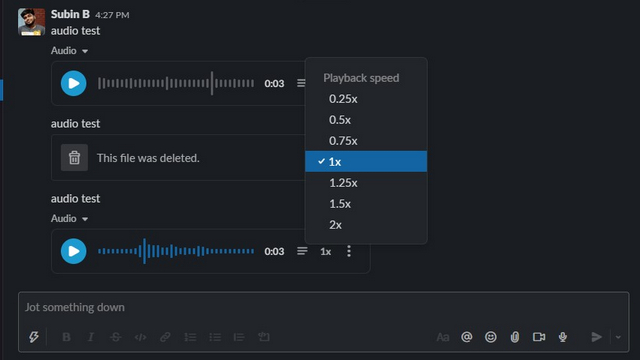 control playback speed slack audio msg