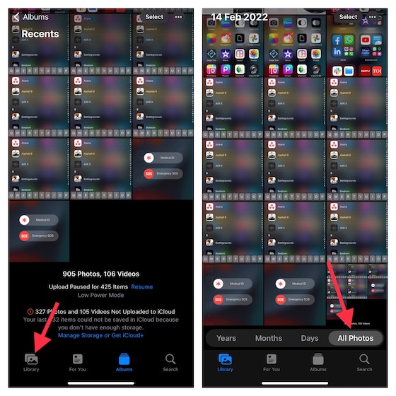 Go to All Photos section in Photos app for iOS